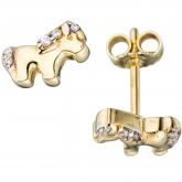 Kinder Ohrstecker "Pferd" 8k (333) Gelbgold mit Zirkonia weiß | Bicolor Schmuck
