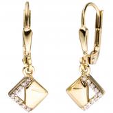 Boutons quadratisch 333 Gelbgold bicolor mit Zirkonia weiß | Edelsteine