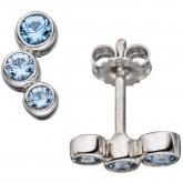 Ohrstecker "Trilogie" 925 Sterling Silber mit 6 Spinellen (synth.) hellblau | Edelsteine