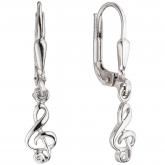 Boutons "Violinschlüssel"  925 Sterling Silber mit 2 Zirkonia weiß | Silberschmuck