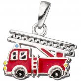 Kinder Anhänger "Feuerwehr"  925 Sterling Silber rot lackiert | Silberschmuck