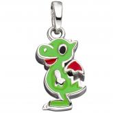 Kinder Anhänger "Schmunzel-Drache" 925 Sterling Silber grün/rot lackiert | JOBO