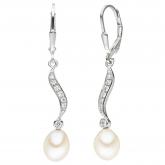 Boutons 925 Sterling Silber mit 2 Süßwasser-Zuchtperlen und Zirkonia weiß Welle | Silberschmuck