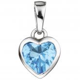 Kinder Anhänger "Herz" 925 Sterling Silber mit Kristall hellblau | Silberschmuck