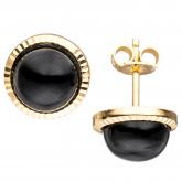 Ohrstecker rund 333 Gelbgold und 2 Onyxe schwarz | Edelsteine