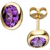 Ohrstecker oval 14k (585) Gelbgold mit 2 Amethysten violett | Edelsteine