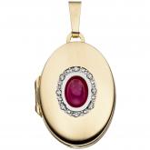 Medaillon oval 8k (333) Gelbgold mit Rubin und Zirkonia zum Öffnen für 2 Fotos | Edelsteine