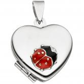 Kinder Medaillon "Herz mit Marienkäfer" 925 Sterling Silber mit Lack rot/schwarz