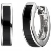 Creolen rund 925 Silber mit Onyx-Imitation schwarz | Edelsteine