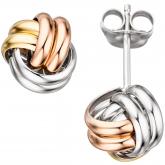 Ohrstecker "Knoten" verschlungen  925 Sterling Silber und vergoldet tricolor