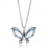 Collier/Ankerkette mit Anhänger "Schmetterling" 585 Weißgold und 2 Blautopasen | Edelsteine