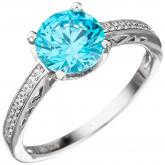 Damen Ring 925 Sterling Silber mit Zirkonia türkisfarben und weiß | Silberschmuck