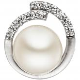 Anhänger 925 Sterling Silber mit Süßwasser-Zuchtperle weiß und Zirkonia rund