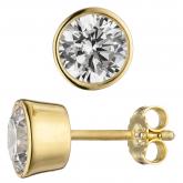 Ohrstecker 925 Sterling Silber/vergoldet mit 2 Zirkonia weiß rund gefasst 7 mm | Vergoldet