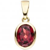 Anhänger oval 333 Gelbgold mit Granat rot | Edelsteine