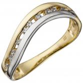 Damen Ring 333 Gelb-/Weißgold mit Zirkonia weiß geschwungen | Gelbgoldschmuck