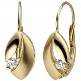 Boutons 333 Gelbgold/teilmatt mit 2 Zirkonia weiß Marquiseform | Gelbgoldschmuck