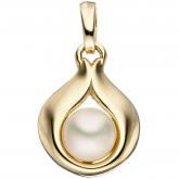 Anhänger "Tropfen" 333 Gelbgold mit Süßwasser-Zuchtperle weiß