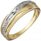 Damen Ring 333 Gelbgold bicolor teilmatt mit Zirkonia weiß | Gelbgoldschmuck