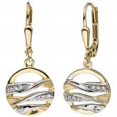 Boutons rund 333 Gelbgold bicolor mit Zirkonia weiß | Edelsteine