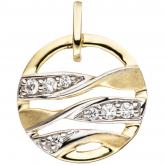 Anhänger rund 333 Gelbgold bicolor mit Zirkonia weiß Wellen-Design abstrakt | Edelsteine