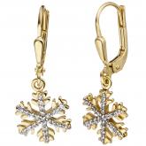 Boutons "Schneeflocke" 333 Gelbgold mit Zirkonia weiß | 