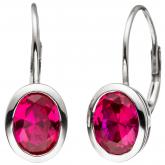 Boutons oval 925 Sterling Silber mit 2 Zirkonia rot | Silberschmuck
