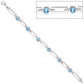 Armband 925 Sterling Silber mit Zirkonia hellblau und weiß 19 cm | Silberschmuck