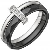 Damen Ring 925 Sterling Silber und Keramik schwarz mit Zirkonia weiß | Silberschmuck