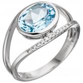 Damen Ring 585 Weißgold mit 11 Brillanten und Blautopas | Edelsteine