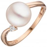 Damen Ring 585 Rotgold mit Süßwasser-Zuchtperle und Brillant | Rosé- und Rotgoldschmuck