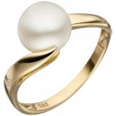 Damen Ring 585 Gelbgold mit Süßwasser-Zuchtperle weiß | Perlen