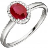 Damen Ring 585 Weißgold mit Rubin oval und Brillanten 0,10ct. | Edelsteine