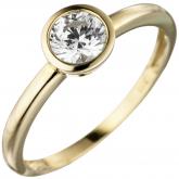 Damen Ring 333 Gelbgold mit Zirkonia weiß rund gefasst | 