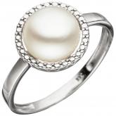 Damen Ring 333 Weißgold mit Süßwasser-Zuchtperle weiß | Weißgoldschmuck
