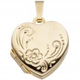 Medaillon "Herz" für 4 Fotos 333 Gelbgold Floral-Design