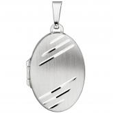 Medaillon oval für 2 Fotos 925 Sterling Silber diagonal schraffiert | Silberschmuck