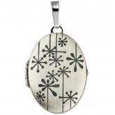 Medaillon oval für 2 Fotos 925 Sterling Silber mit Blumen-Motiv | Silberschmuck