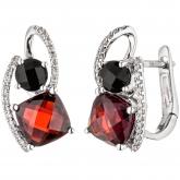 Creolen 585 Weißgold mit Granat rot und Onyx schwarz sowie Brillanten 0,14 ct.
