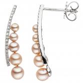 Ohrhänger 585 Weißgold mit 10 Süßwasser-Zuchtperlen rosa und Brillanten 0,19 ct. | Weißgoldschmuck
