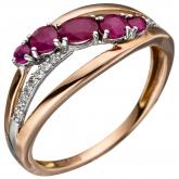 Damen Ring 585 Rotgold mit 5 Rubinen und 16 Brillanten | Edelsteine