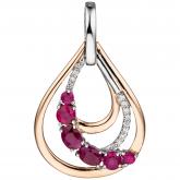 Anhänger "Tropfen" 585 Gold Rotgold mit 6 Rubinen und 13 Brillanten | Rosé- und Rotgoldschmuck