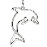 Anhänger "Delfin" 333 Weißgold mit 7 Zirkonia weiß | JOBO