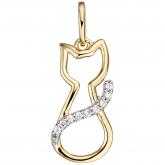 Anhänger "Katze" 333 Gelbgold mit 9 Zirkonia weiß | Edelsteine