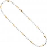 Collier 585 Gelb-/Weißgold  teilmatt 45 cm ovale Schmuckplättchen