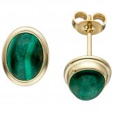 Ohrstecker oval 585 Gelbgold mit 2 Malachiten | Edelsteine