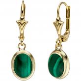 Boutons oval 585 Gelbgold mit 2 Malachiten | Edelsteine