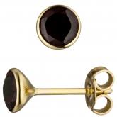 Ohrstecker rund 585 Gelbgold mit 2 Granat-Edelsteinen rot | Edelsteine
