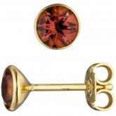 Ohrstecker 585 Gelbgold mit 2 Turmalinen rosa rund gefasst | Edelsteine