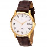 JOBO Quarz Analog Herren Armbanduhr Edelstahl/vergoldet Lederband braun römische | Uhren